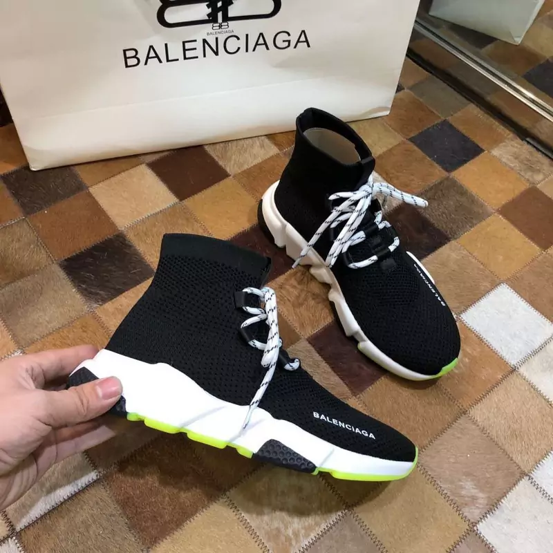 balenciaga metallic knit sock sneakers with laces black blue